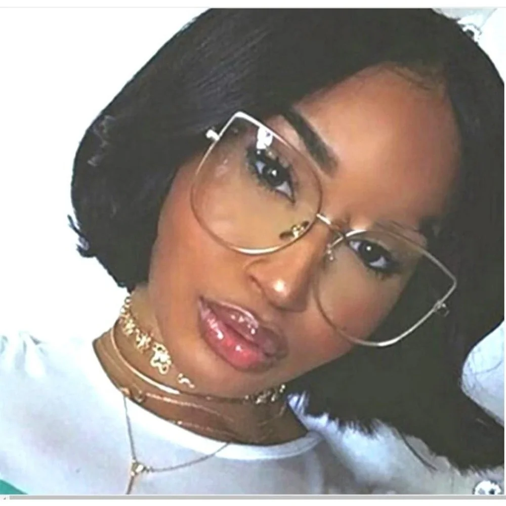 Cat Eye Glasses Gold Frame Clear Lens Fashion Eyeglasses Women UV400‎ Oversized